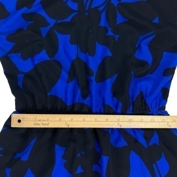 Old Navy Dress Womens Size Small Blue Black Floral Cap Sleeve Elastic Waist Midi - Picture 9 of 12